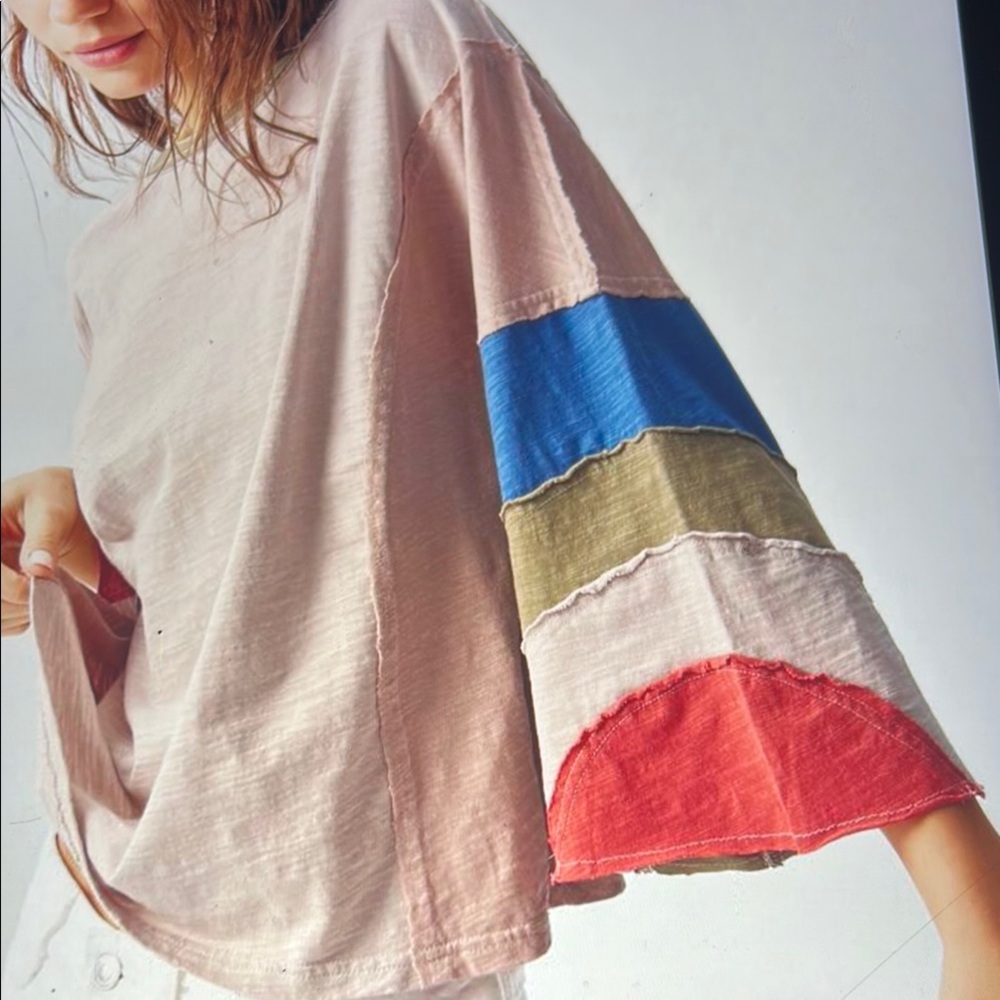 068. Multicolor Patchwork Sleeve Women's Long Sleeve Top